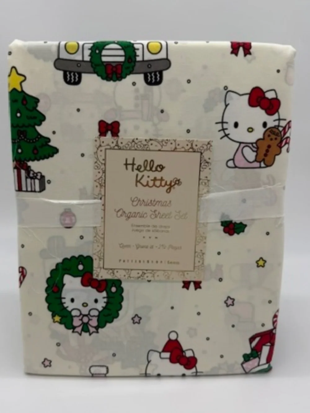 PBTeen Hello Kitty Christmas Organic Queen Sheet Set~Fabulously Festive~